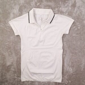 Athleta Momentum White Short Sleeve Quarter Zip Polo Shirt Women's Medium